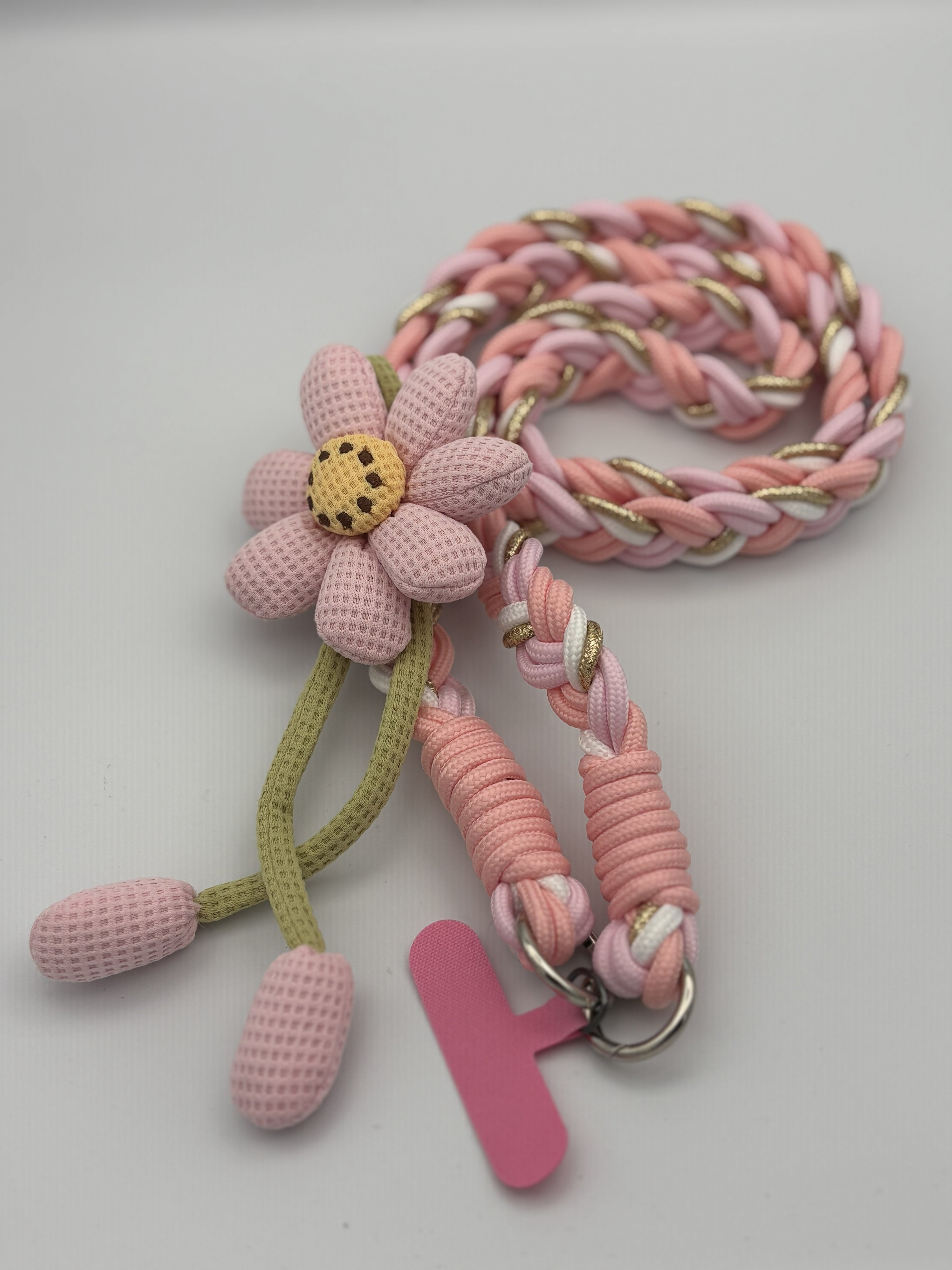 Long Handmade Floral Woven lanyard- Pink