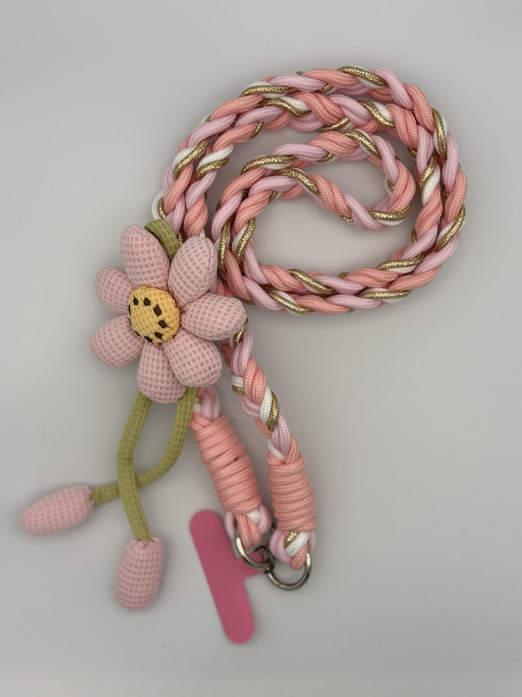 Long Handmade Floral Woven lanyard- Pink