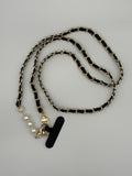 Long Faux Pearl Lanyard-Gold Black