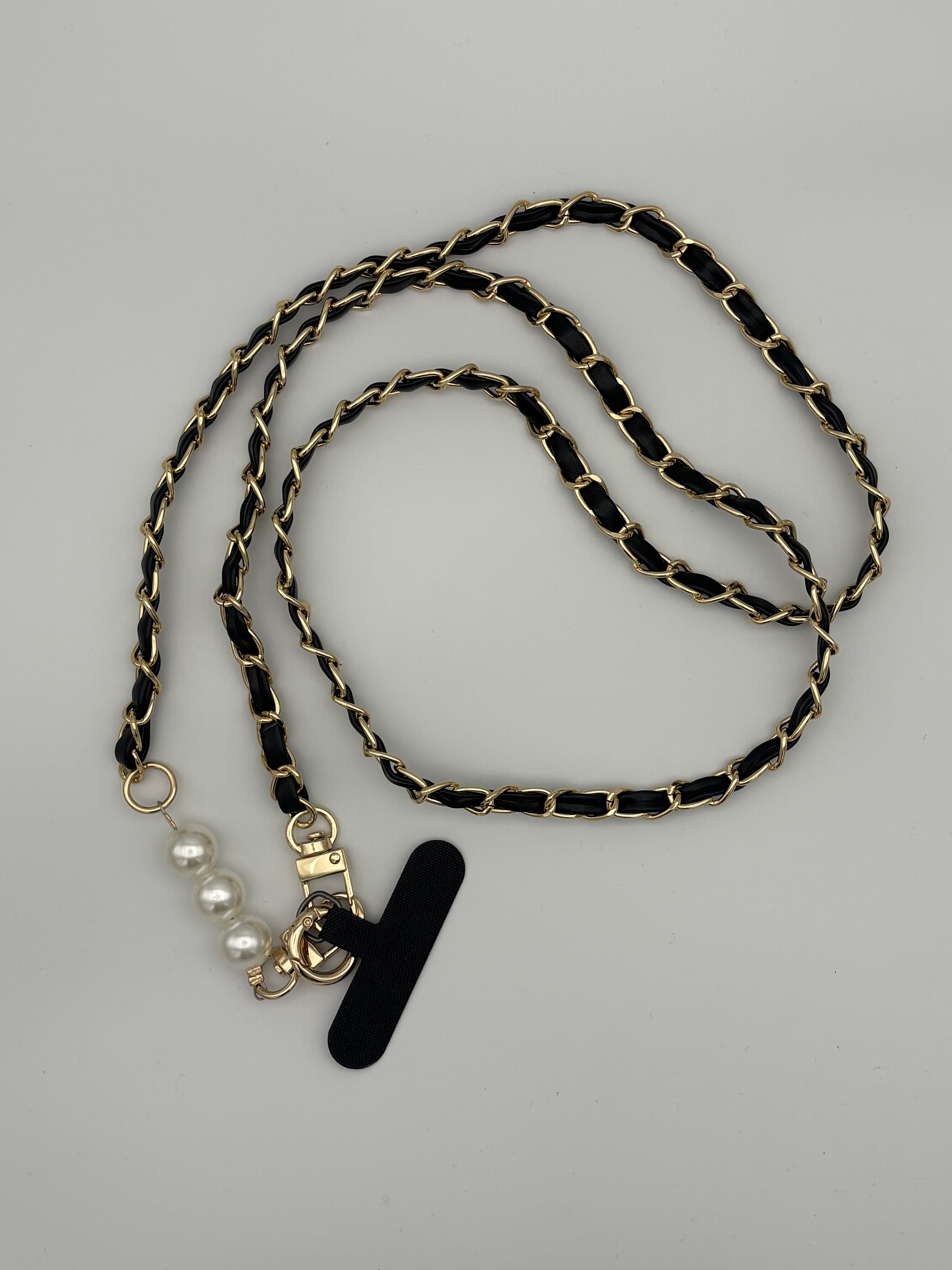 Long Faux Pearl Lanyard-Gold Black
