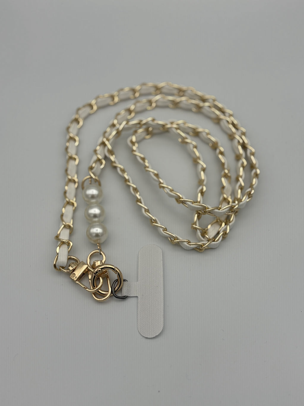 Long Faux Pearl Lanyard- Gold White