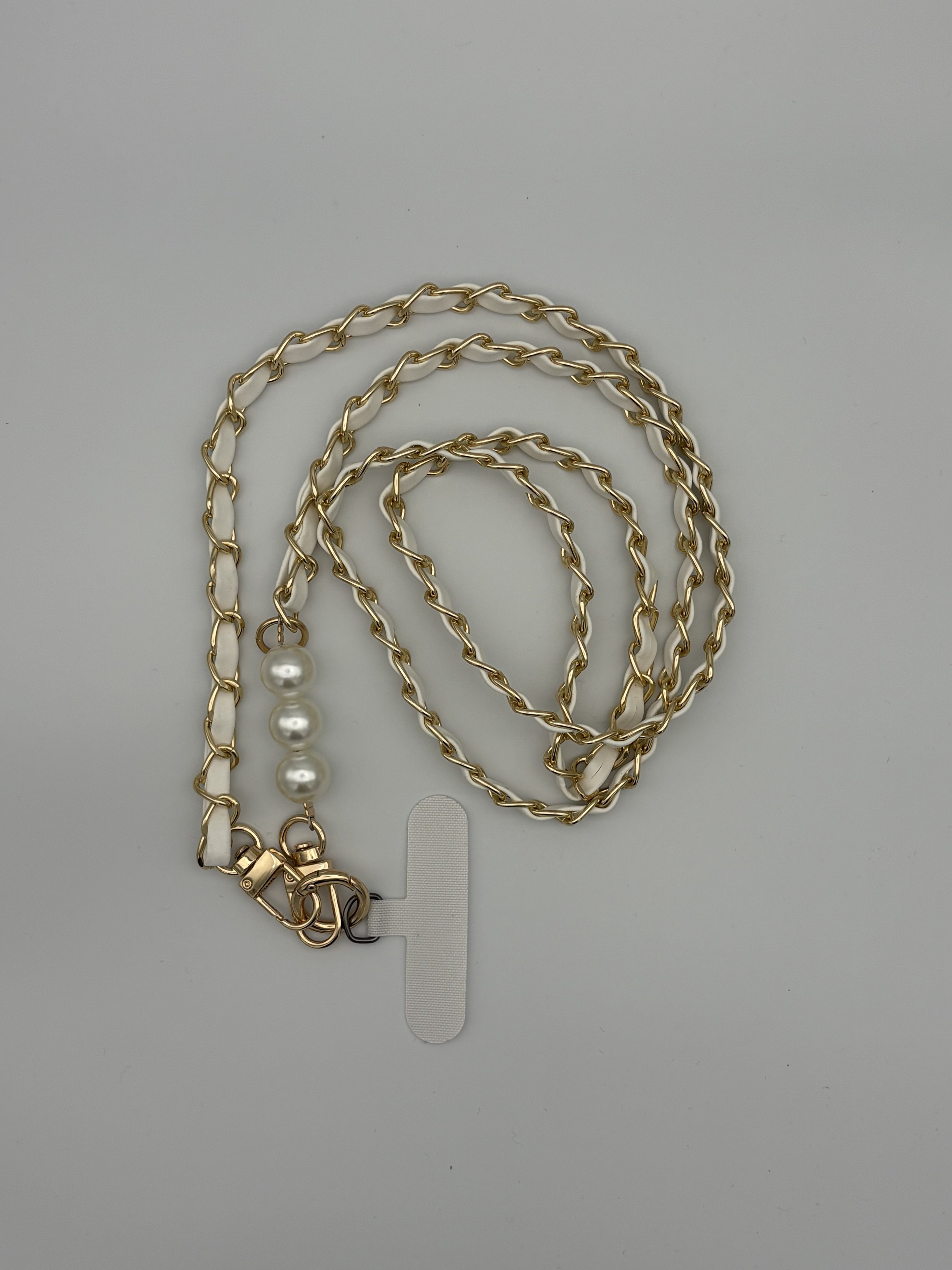 Long Faux Pearl Lanyard- Gold White