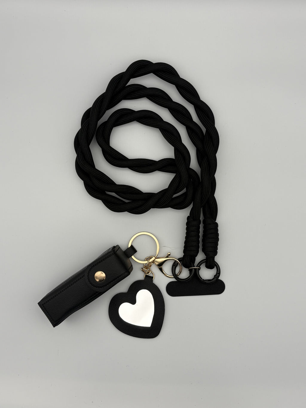 Woven lanyard with lipstick holder- Black