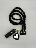 Woven lanyard with lipstick holder- Black