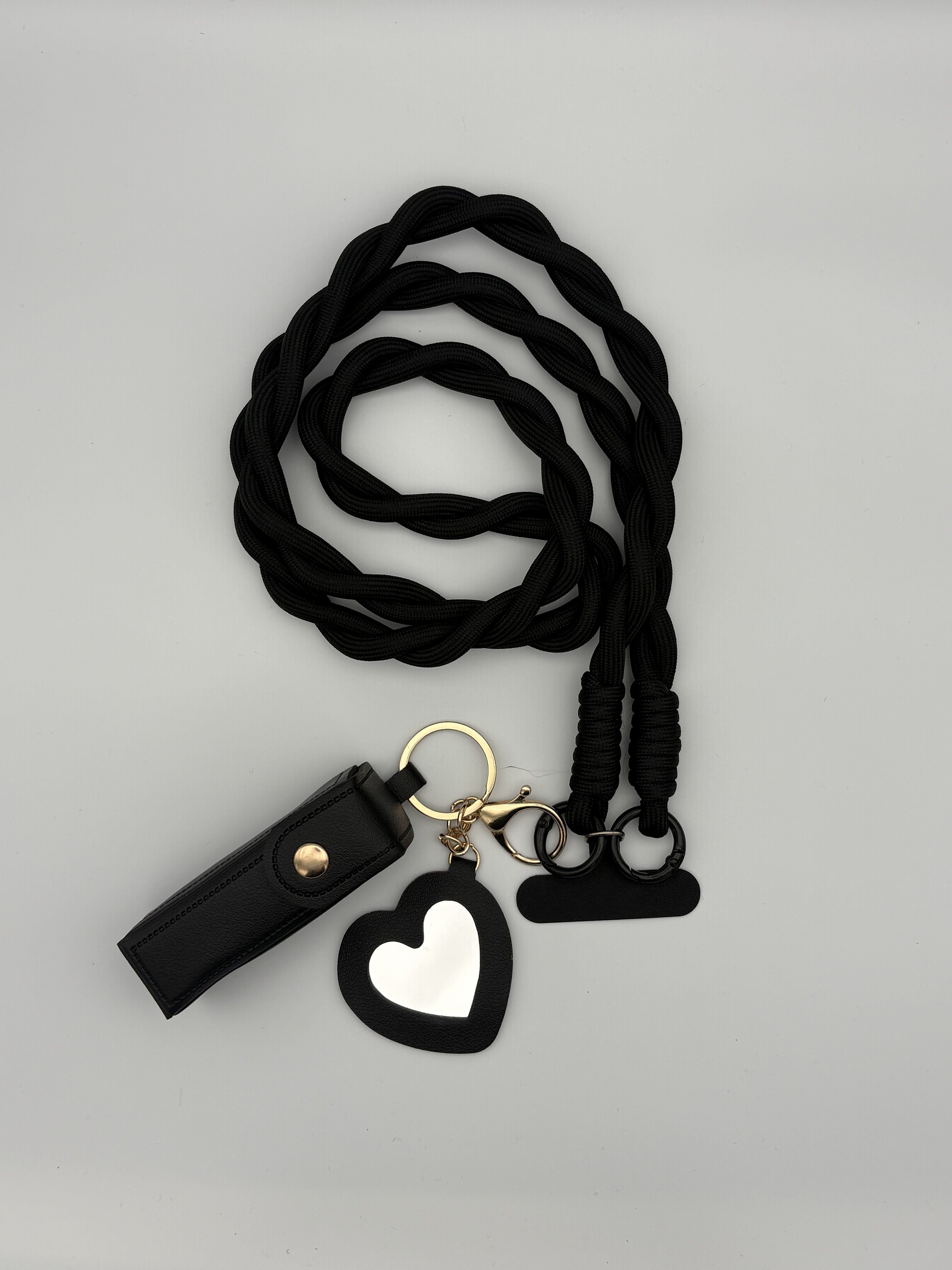 Woven lanyard with lipstick holder- Black