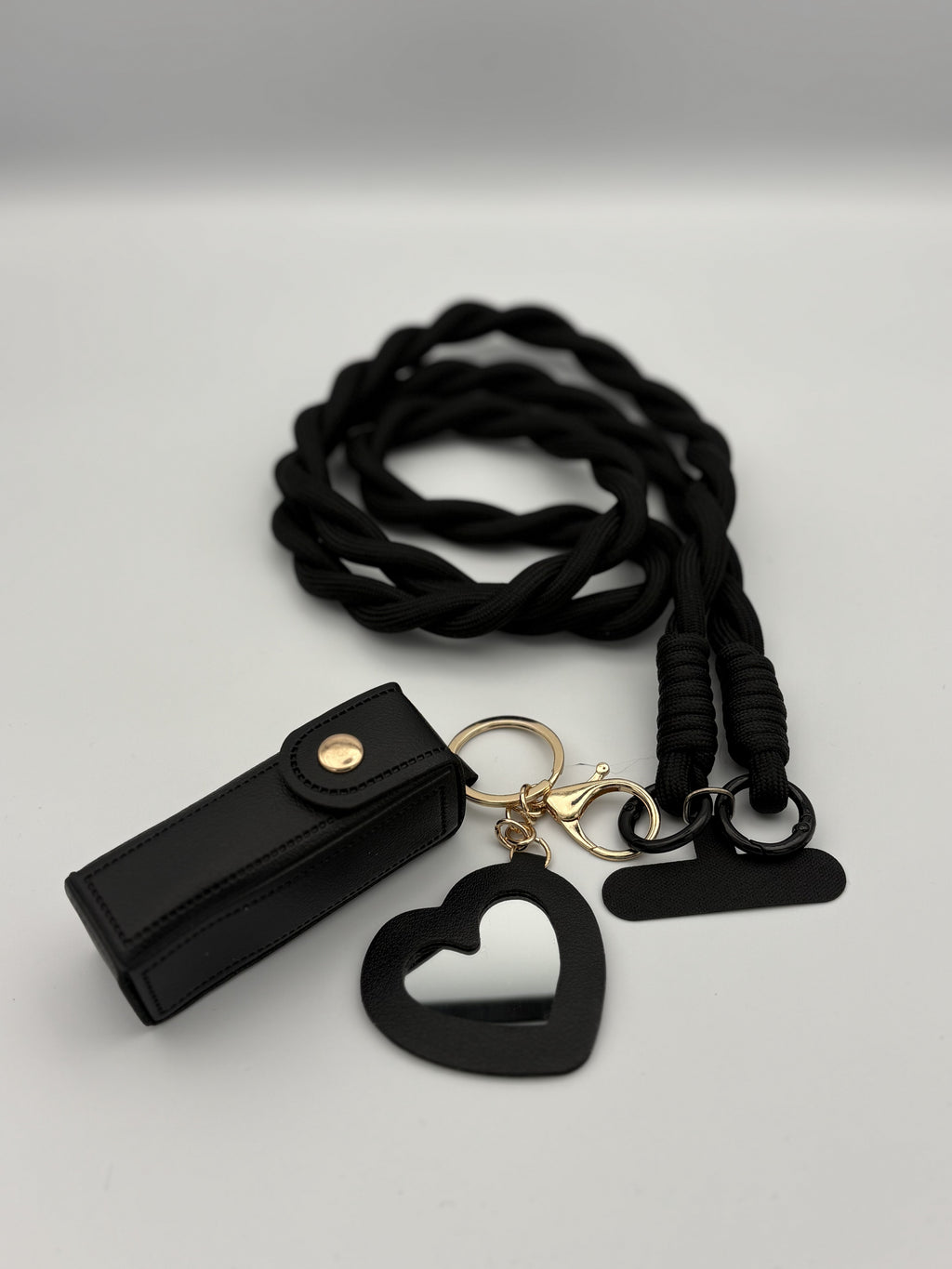 Woven lanyard with lipstick holder- Black