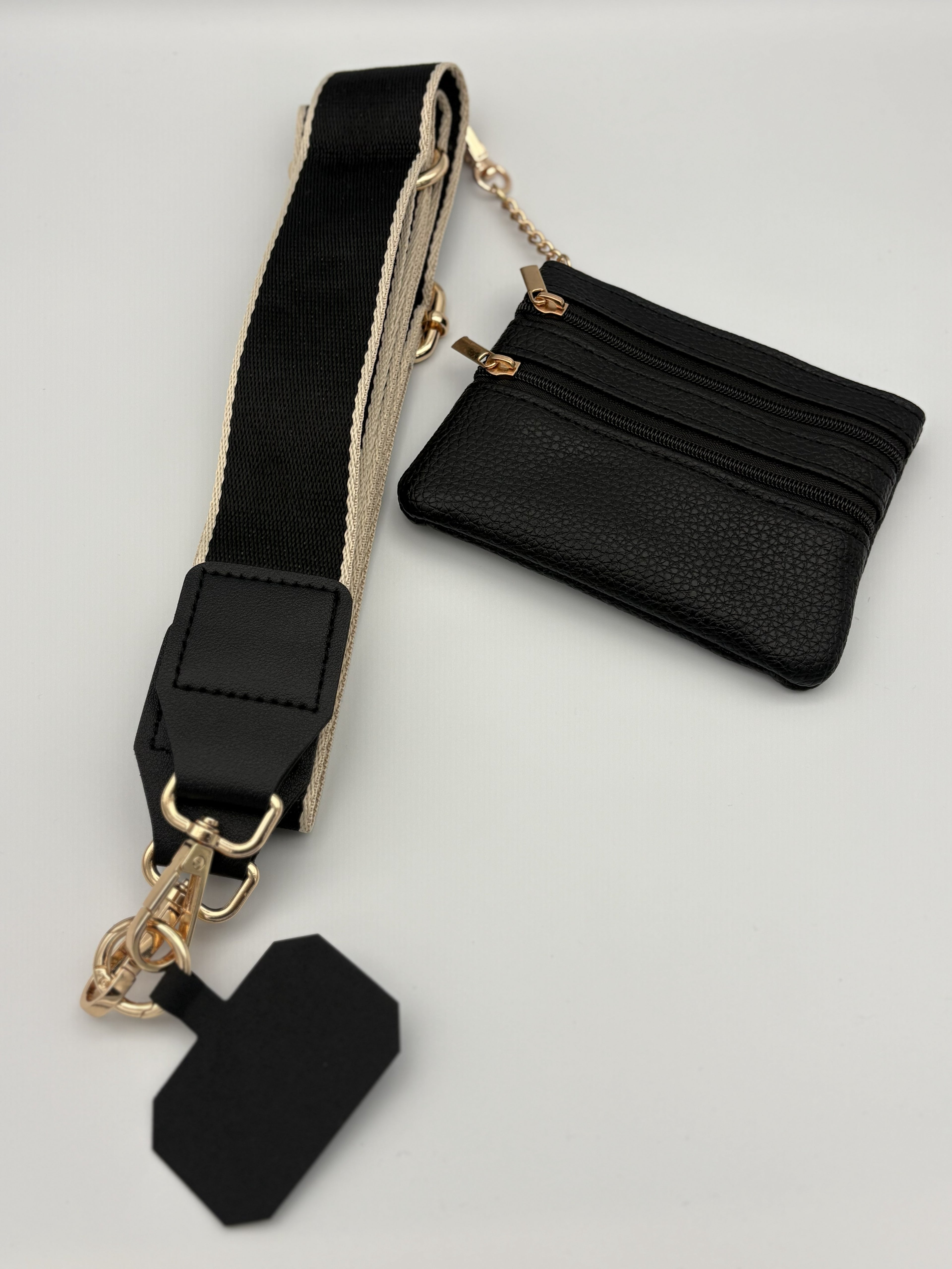 Crossbody phone lanyard with wallet- Black
