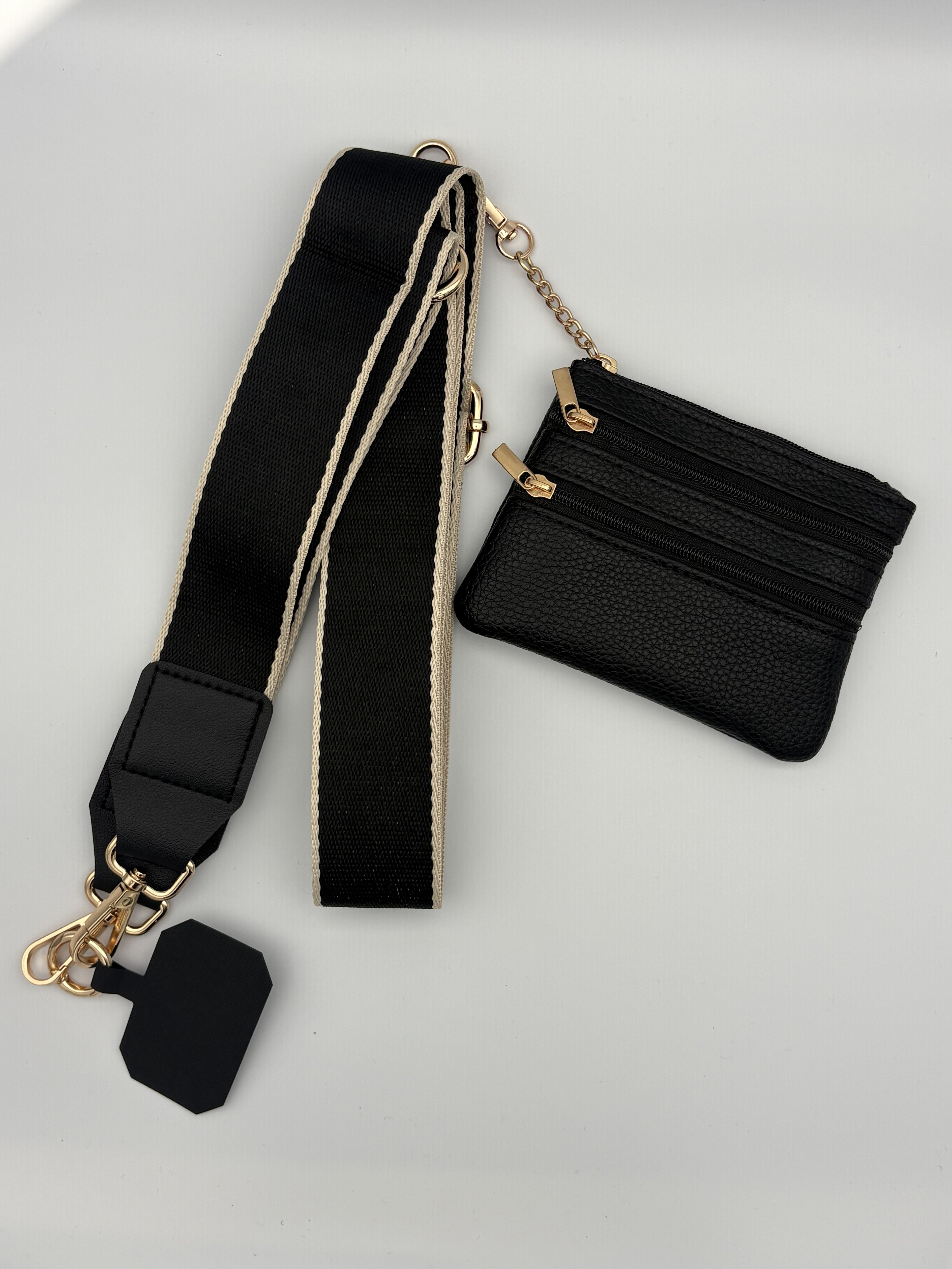 Crossbody phone lanyard with wallet- Black