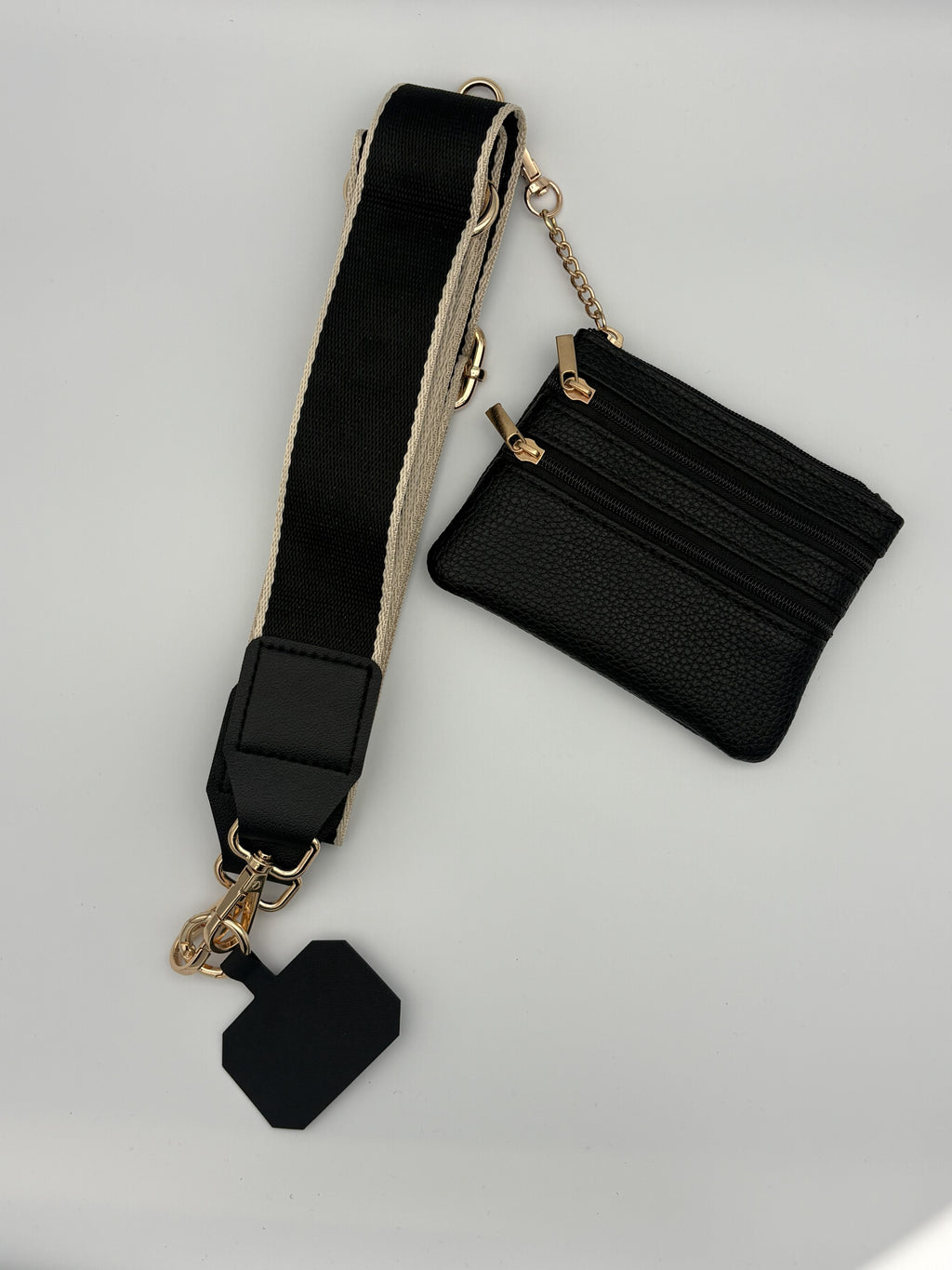 Crossbody phone lanyard with wallet- Black