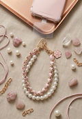 Short Faux Pearl Lanyard- White & Pink