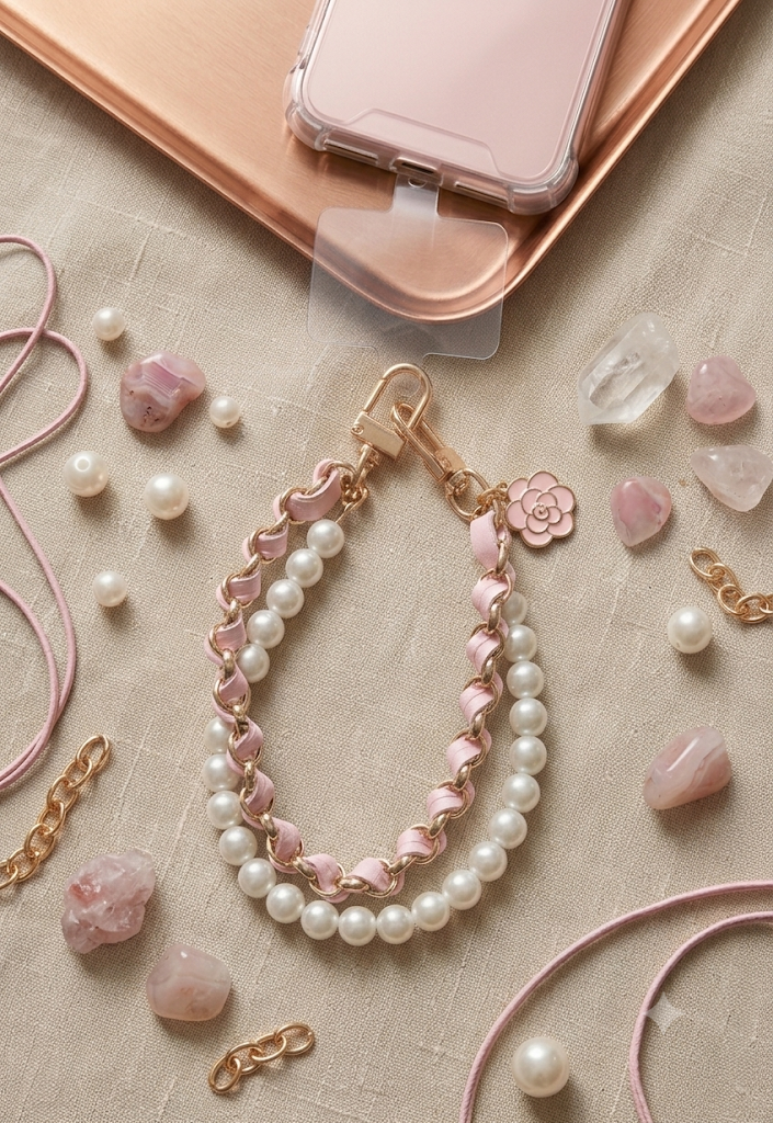 Short Faux Pearl Lanyard- White & Pink