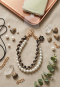 Short Faux Pearl Lanyard- White & Black