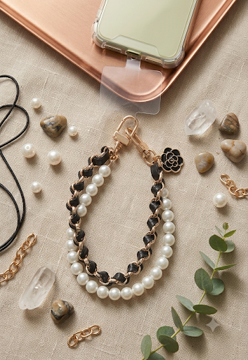 Short Faux Pearl Lanyard- White & Black